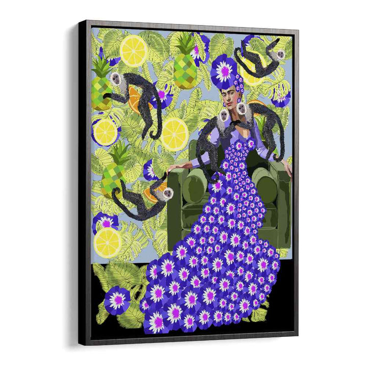 Frida In The Garden By Lynnda Rakos Pop Art Paintings Pop Art Prints in Black Floater Frame 