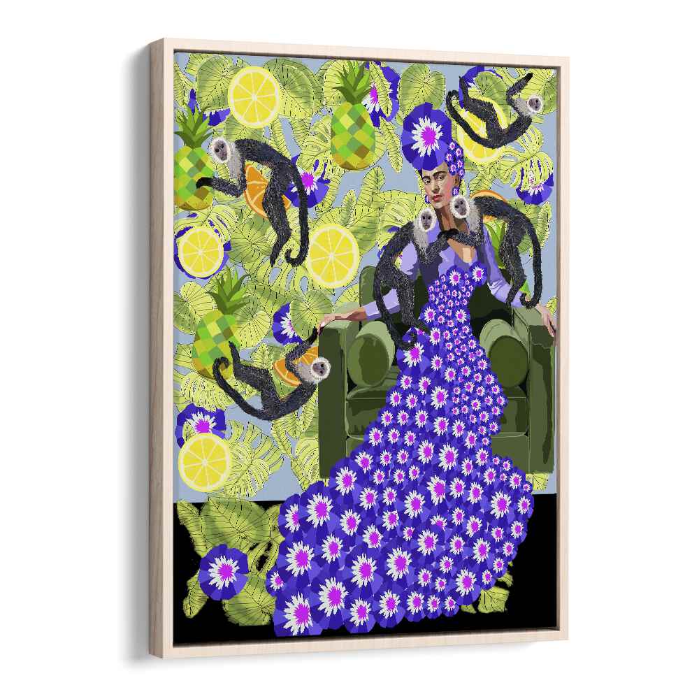 Frida In The Garden By Lynnda Rakos Pop Art Paintings Pop Art Prints in Oak Wood Floater Frame