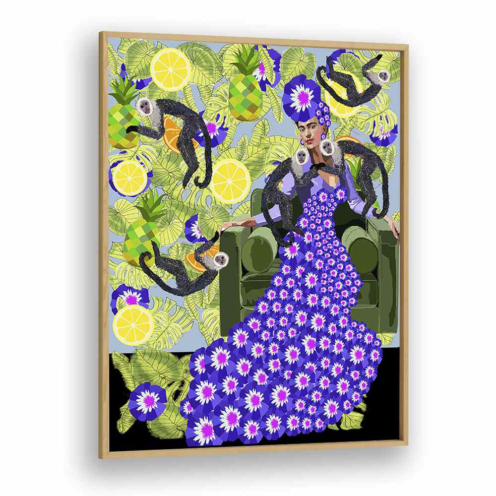 Frida In The Garden By Lynnda Rakos Pop Art Paintings Pop Art Prints in Oak Wood Plain Frame