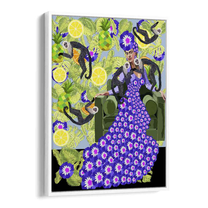 Frida In The Garden By Lynnda Rakos Pop Art Paintings Pop Art Prints in White Floater Frame