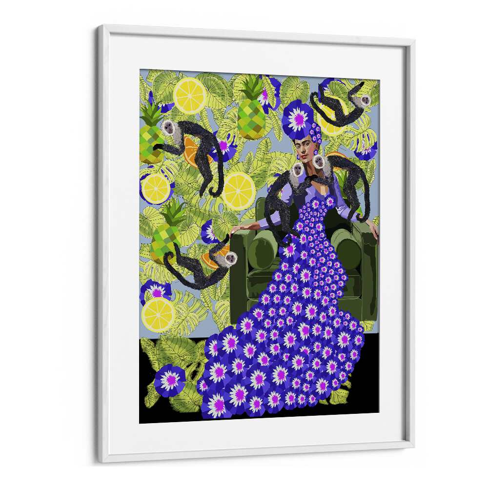 Frida In The Garden By Lynnda Rakos Pop Art Paintings Pop Art Prints in White Frame With Mount