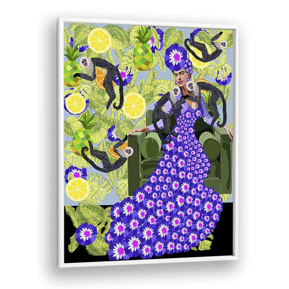 Frida In The Garden By Lynnda Rakos Pop Art Paintings Pop Art Prints in White Plain Frame