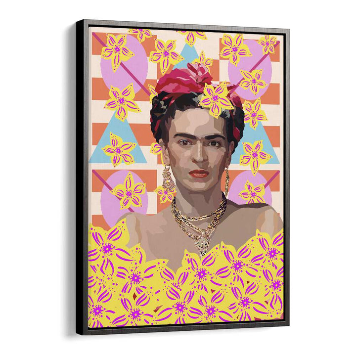 Frida With Flowers By Lynnda Rakos Pop Art Paintings Pop Art Prints in Black Floater Frame