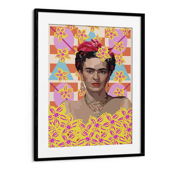 Frida With Flowers By Lynnda Rakos Pop Art Paintings Pop Art Prints in Black Frame With Mount