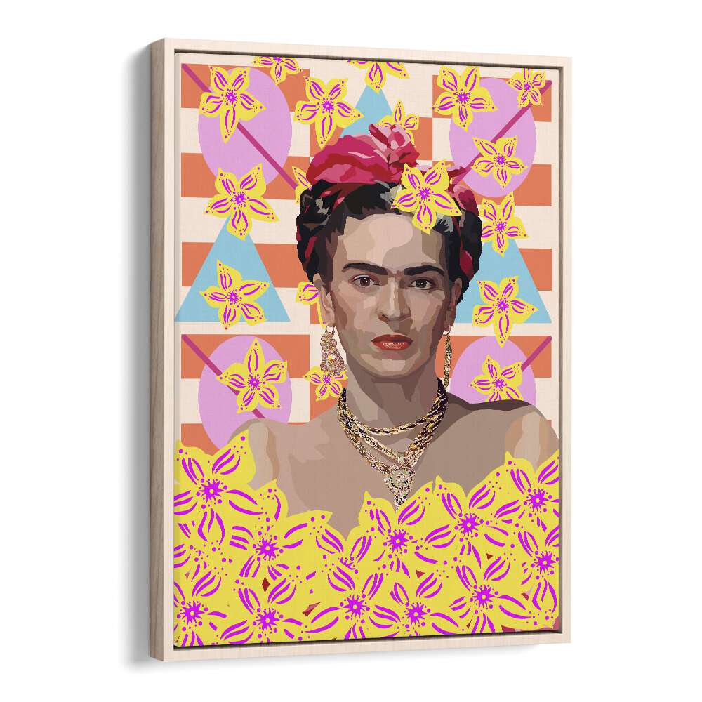 Frida With Flowers By Lynnda Rakos Pop Art Paintings Pop Art Prints in Oak Wood Floater Frame