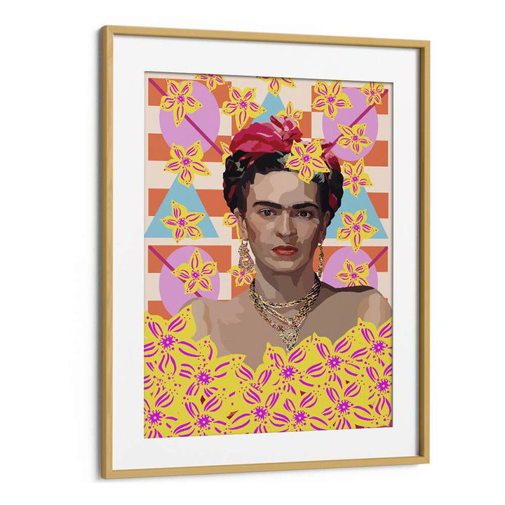 Frida With Flowers By Lynnda Rakos Pop Art Paintings Pop Art Prints in Oak Wood Frame With Mount