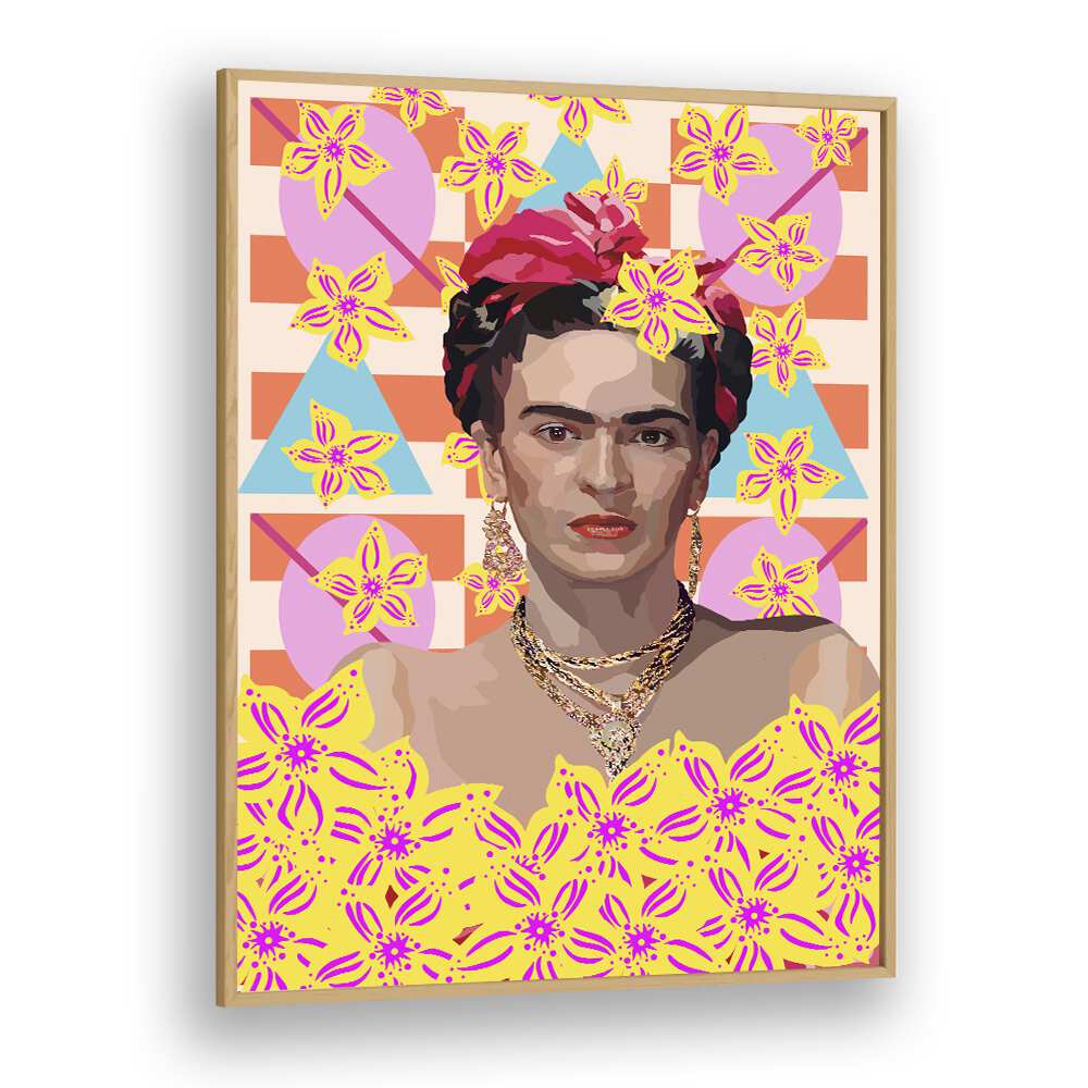 Frida With Flowers By Lynnda Rakos Pop Art Paintings Pop Art Prints in Oak Wood Plain Frame