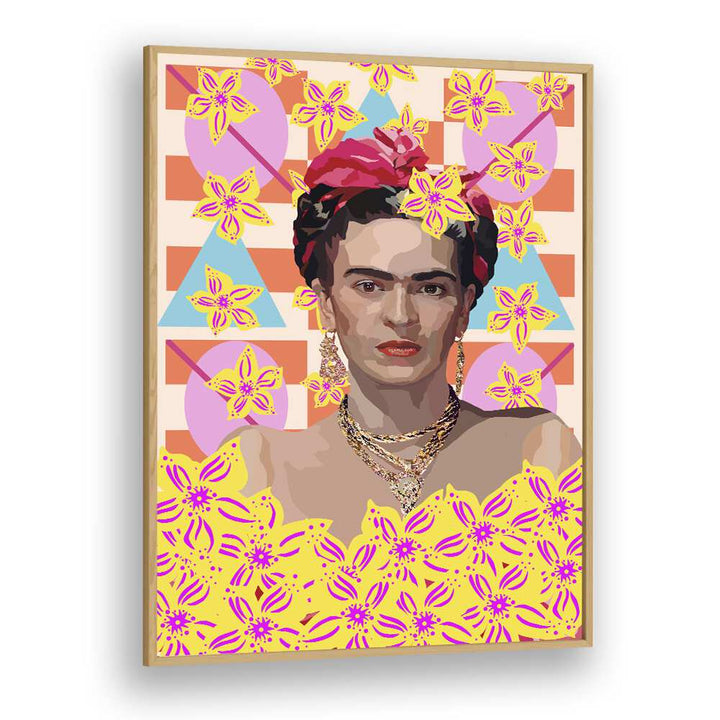 Frida With Flowers By Lynnda Rakos Pop Art Paintings Pop Art Prints in Oak Wood Plain Frame