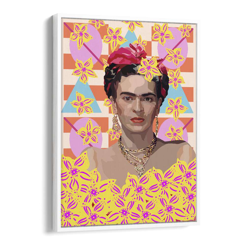 Frida With Flowers By Lynnda Rakos Pop Art Paintings Pop Art Prints in White Floater Frame