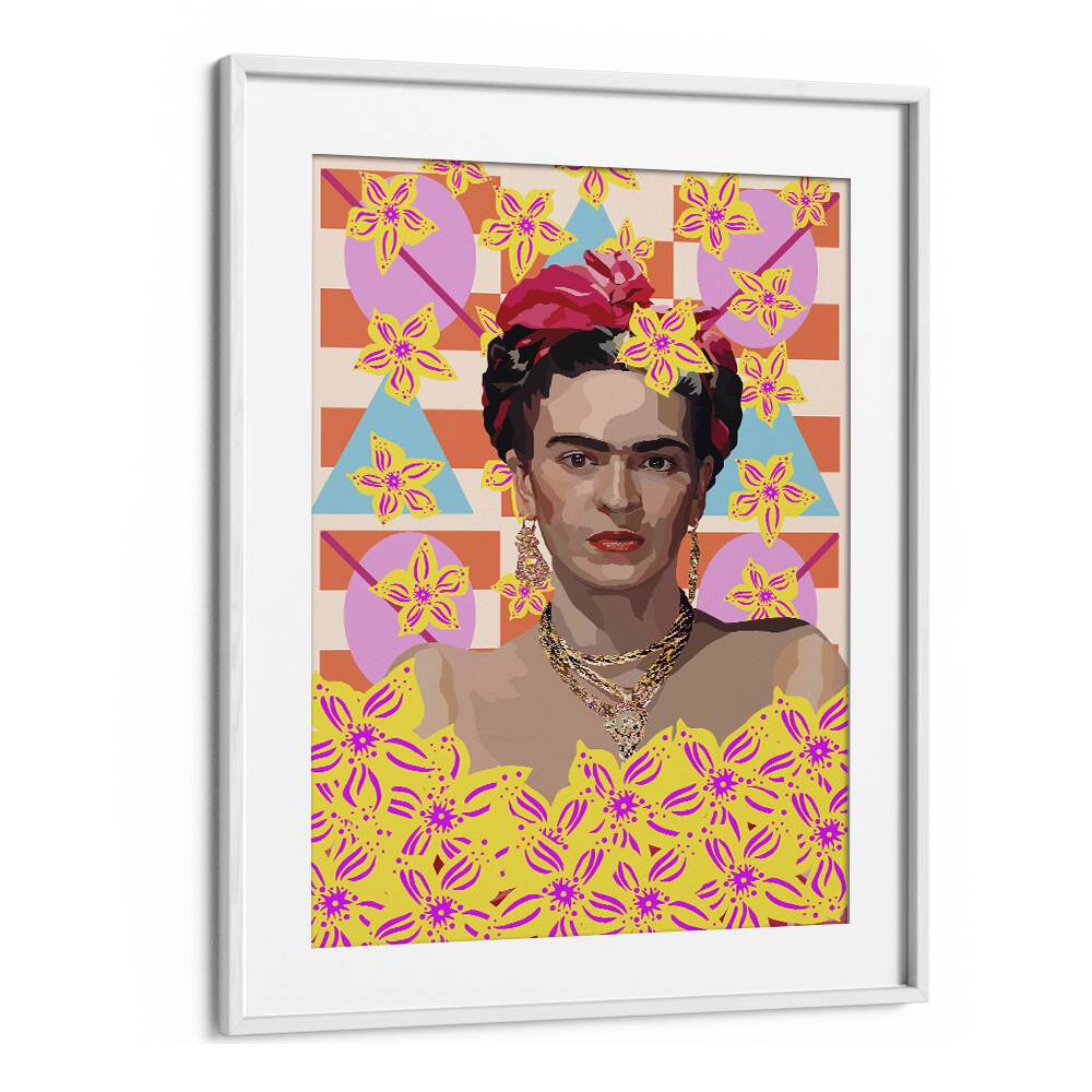 Frida With Flowers By Lynnda Rakos Pop Art Paintings Pop Art Prints in White Frame With Mount