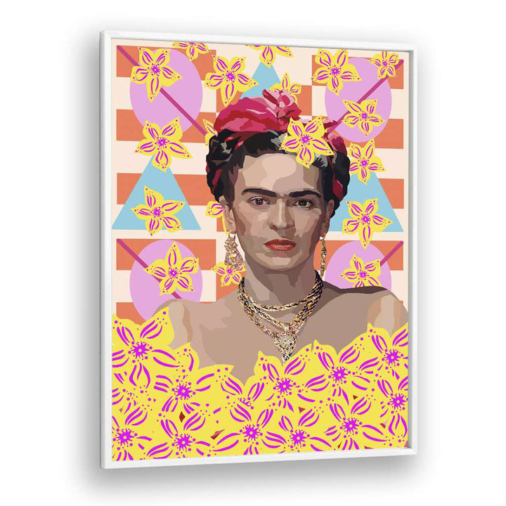 Frida With Flowers By Lynnda Rakos Pop Art Paintings Pop Art Prints in White Plain Frame