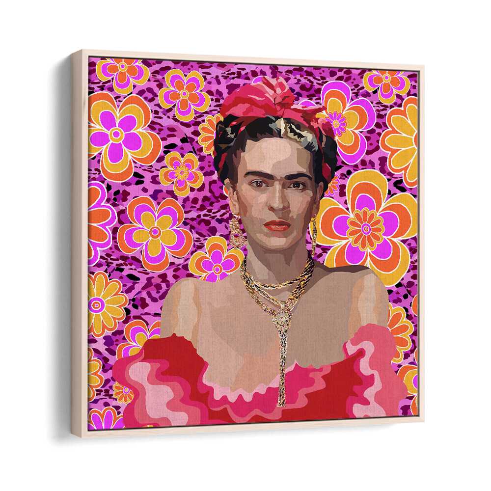 Frida the Queen By Lynnda Rakos Pop Art Paintings Pop Art Prints in Oak Wood Floater Frame