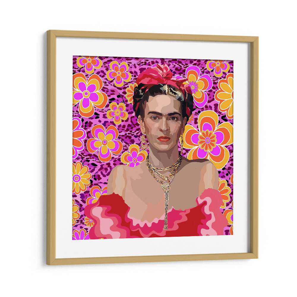 Frida the Queen By Lynnda Rakos Pop Art Paintings Pop Art Prints in Oak Wood Frame With Mount