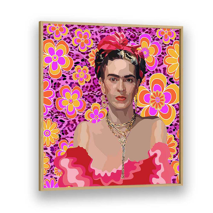 Frida the Queen By Lynnda Rakos Pop Art Paintings Pop Art Prints in Oak Wood Plain Frame