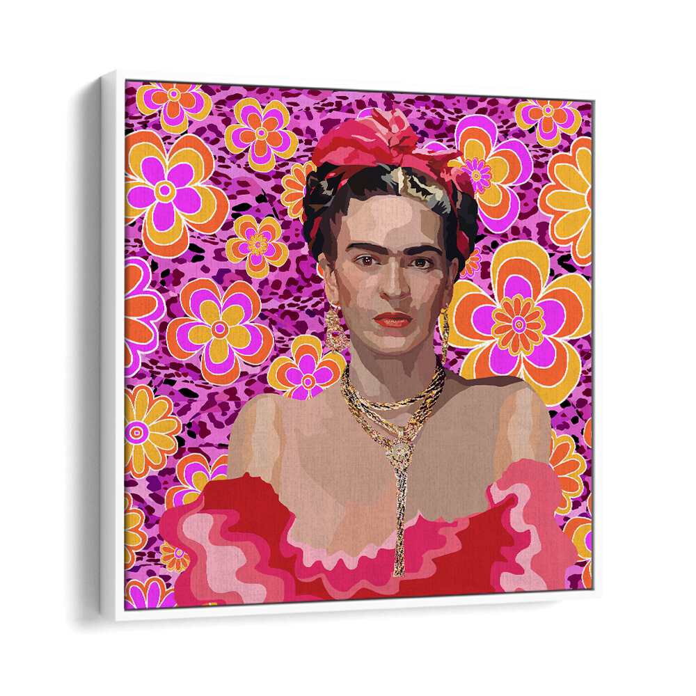 Frida the Queen By Lynnda Rakos Pop Art Paintings Pop Art Prints in White Floater Frame