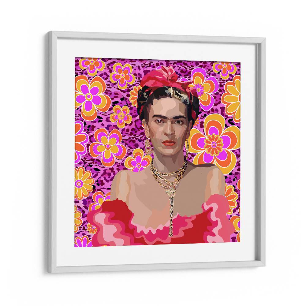 Frida the Queen By Lynnda Rakos Pop Art Paintings Pop Art Prints in White Frame With Mount