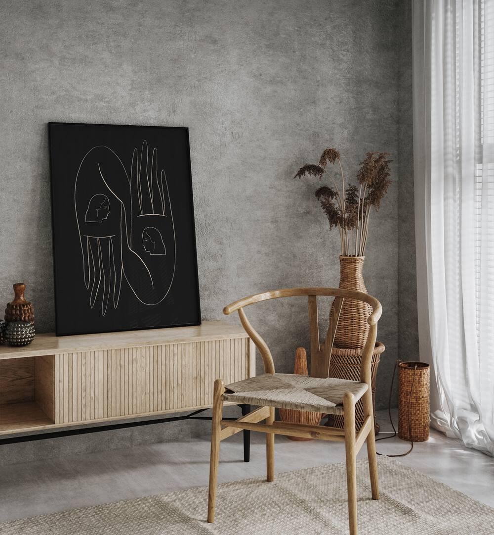Elegant FRIENDLY HANDS, LINE ART PAINTINGS displayed in a modern living space, enhancing decor with unique design.