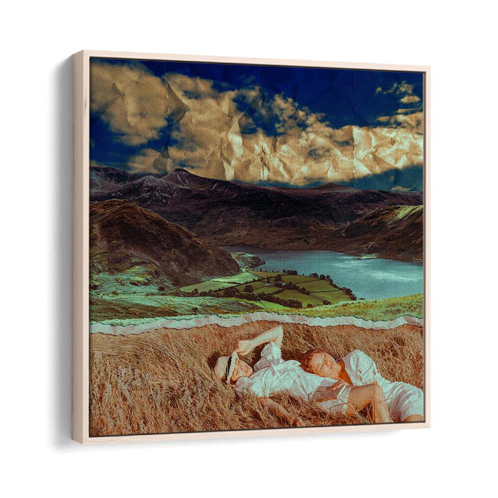 Friends In A Field By Cosmo Zach Surreal Art Prints Surrealism in Oak Wood Floater Frame