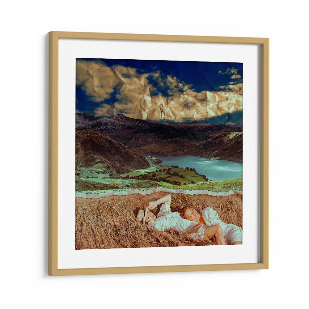 Friends In A Field By Cosmo Zach Surreal Art Prints Surrealism in Oak Wood Frame With Mount