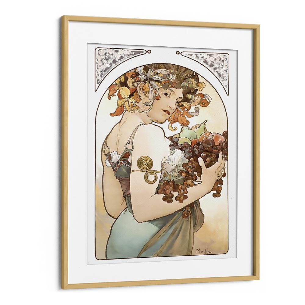 Fruit 1897 By Alphonse Mucha Vintage Paintings in Oak Wood Frame With Mount