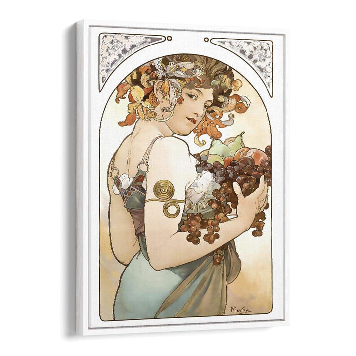 Fruit 1897 By Alphonse Mucha Vintage Paintings in White Floater Frame