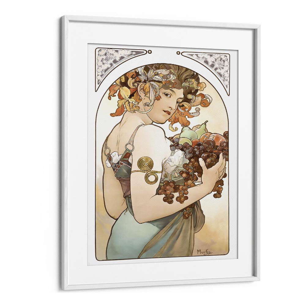 Fruit 1897 By Alphonse Mucha Vintage Paintings in White Frame With Mount