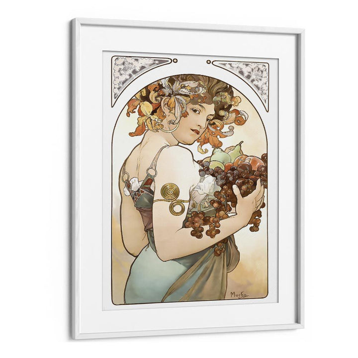 Fruit 1897 By Alphonse Mucha Vintage Paintings in White Frame With Mount