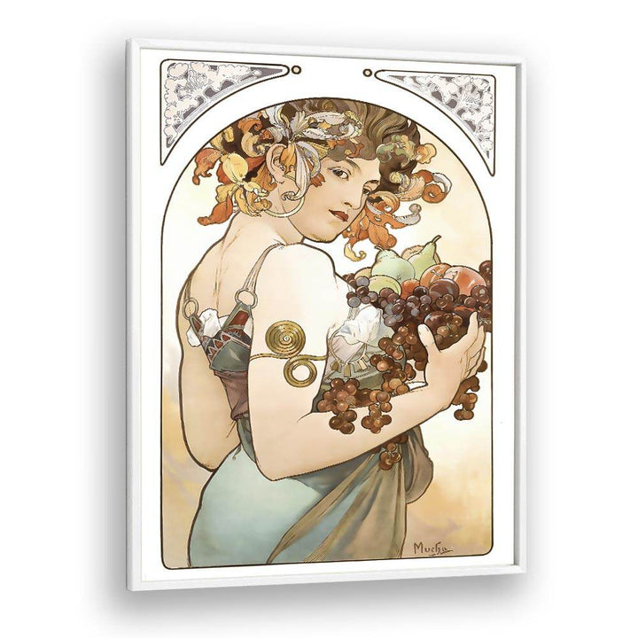 Fruit 1897 By Alphonse Mucha Vintage Paintings in White Plain Frame