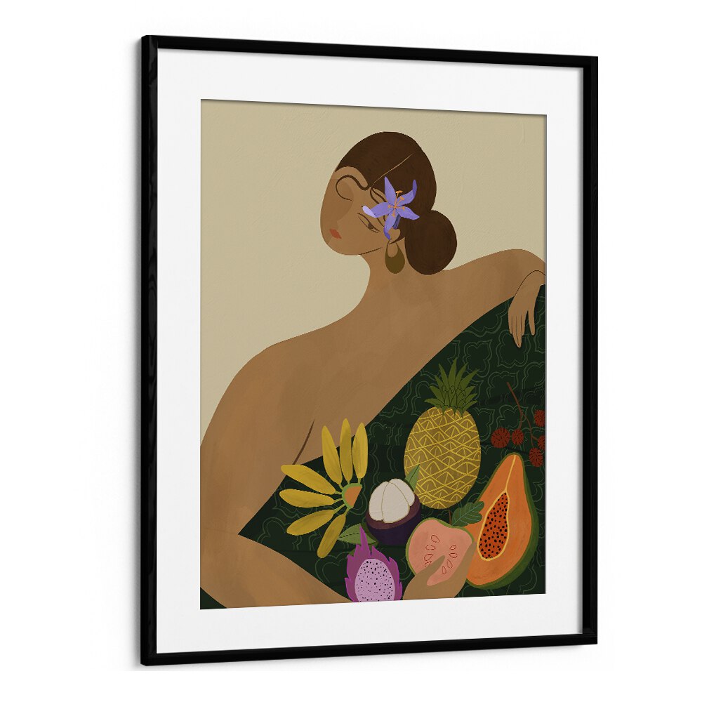 Fruit Seller By Arty Guava Wall Art Prints in Black Frame With Mount