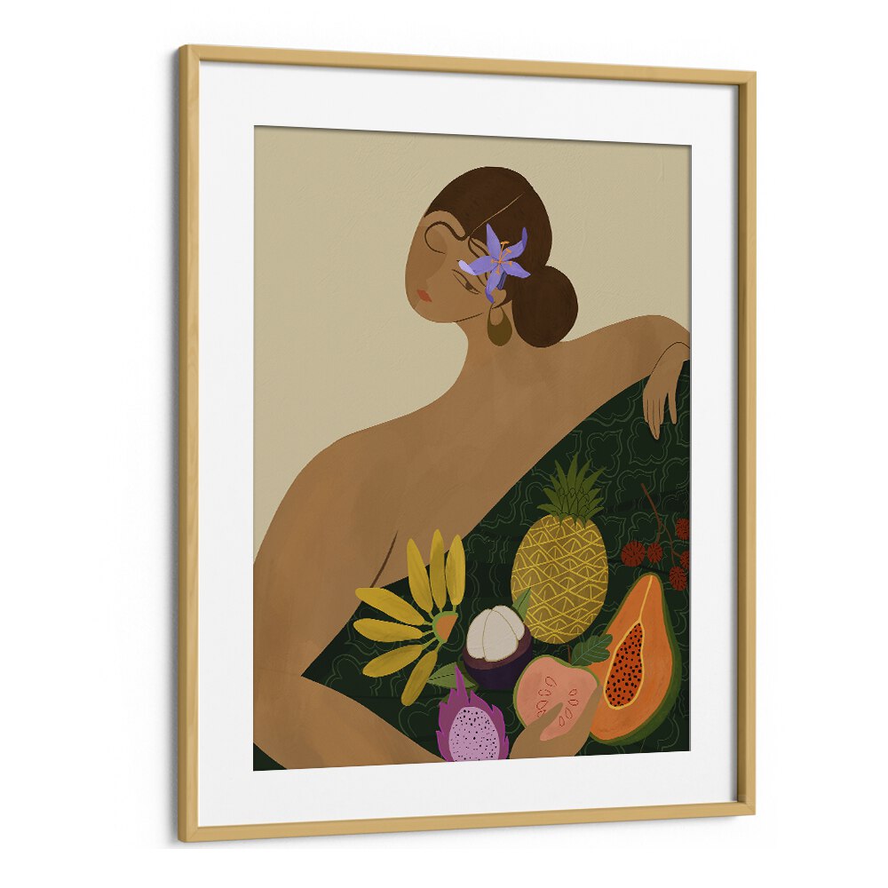 Fruit Seller By Arty Guava Wall Art Prints in Oak Wood Frame With Mount