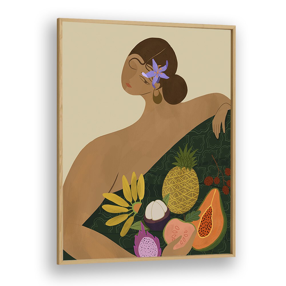 Fruit Seller By Arty Guava Wall Art Prints in Oak Wood Plain Frame