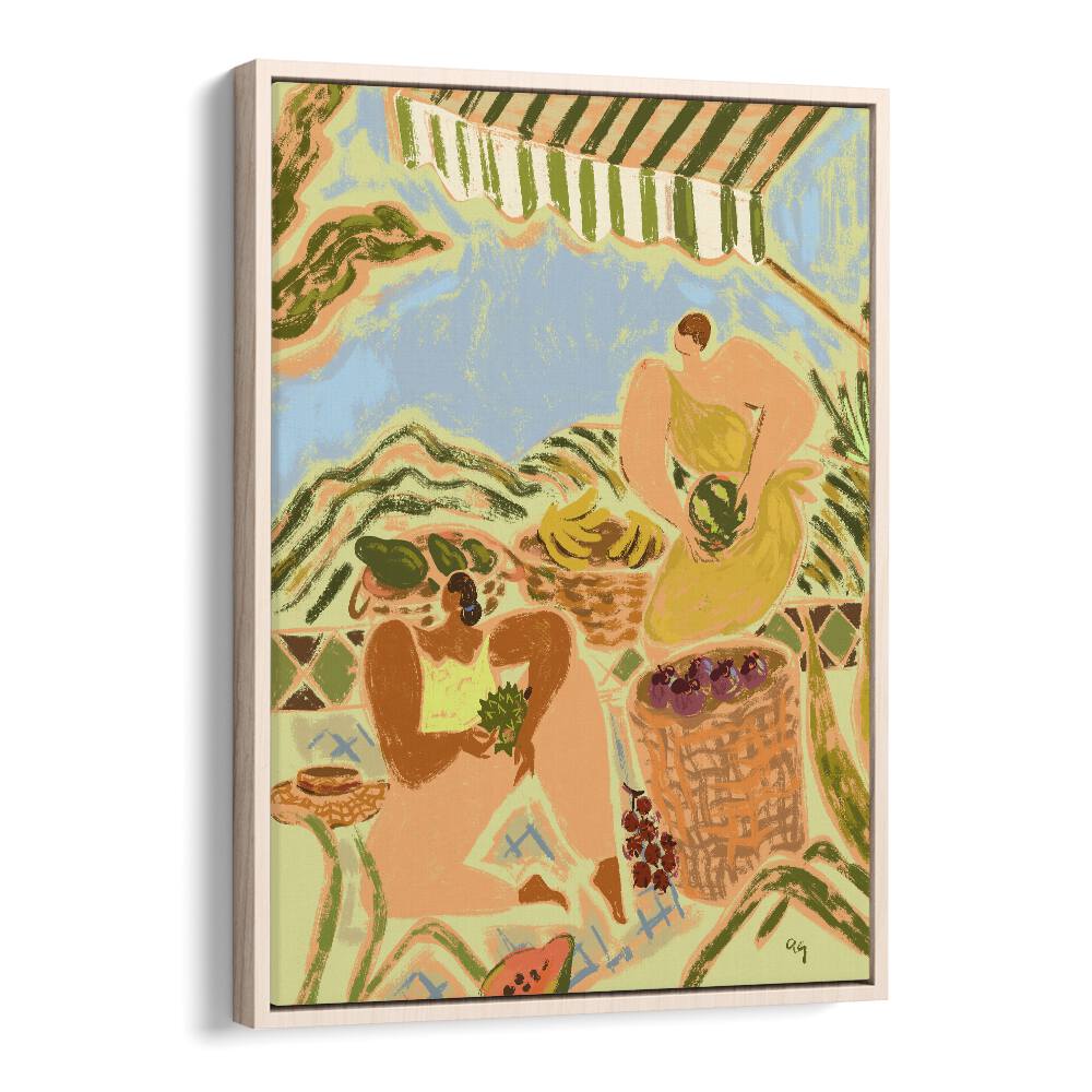 Fruit Stand By Arty Guava Wall Art Prints in Oak Wood Floater Frame