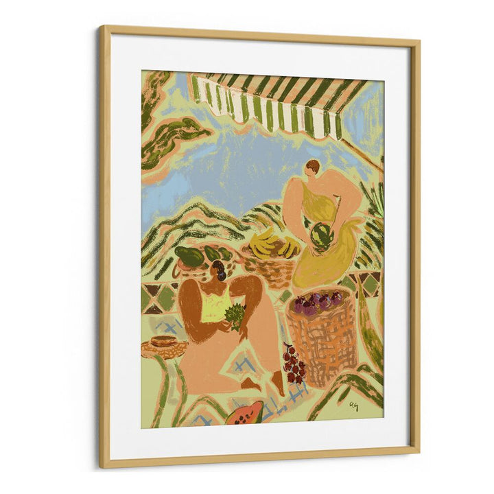 Fruit Stand By Arty Guava Wall Art Prints in Oak Wood Frame With Mount