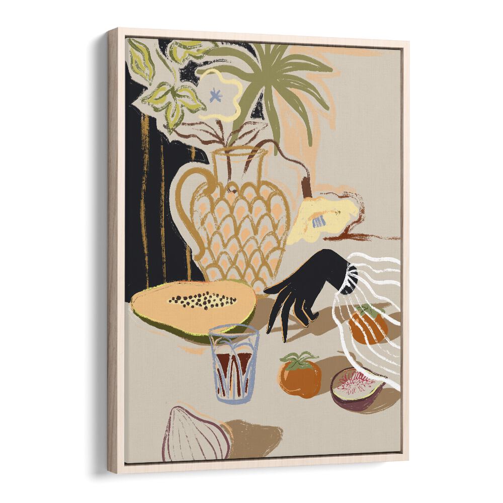 Fruitful Spread By Arty Guava Wall Art Prints in Oak Wood Floater Frame