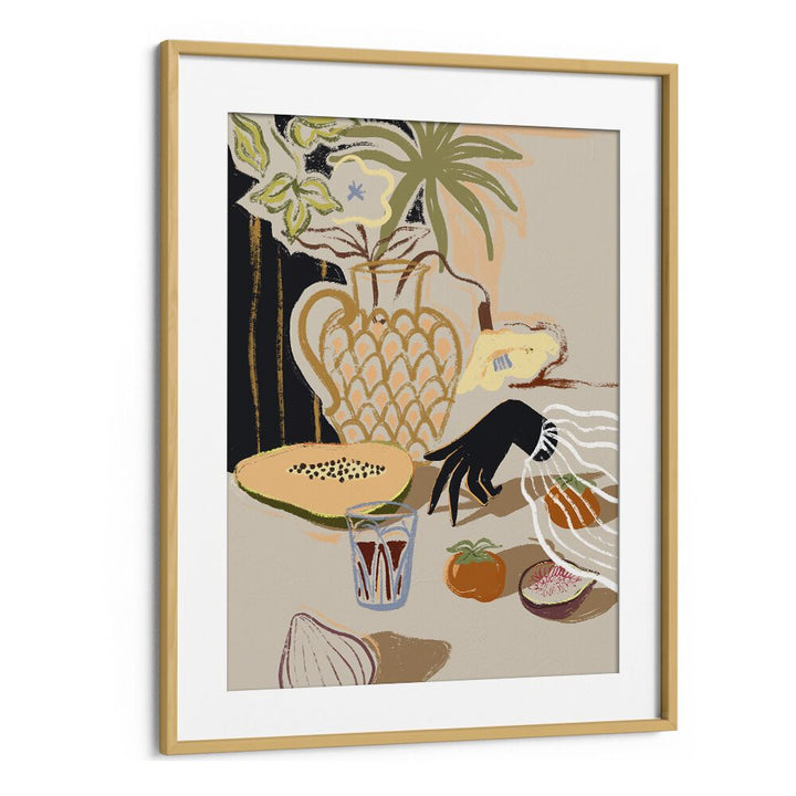 Fruitful Spread By Arty Guava Wall Art Prints in Oak Wood Frame With Mount