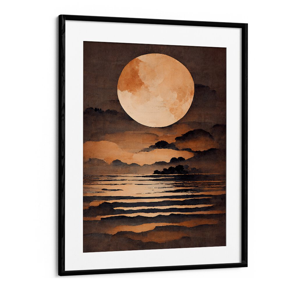 Full Moon By Treechild Landscape Paintings in Black Frame With Mount