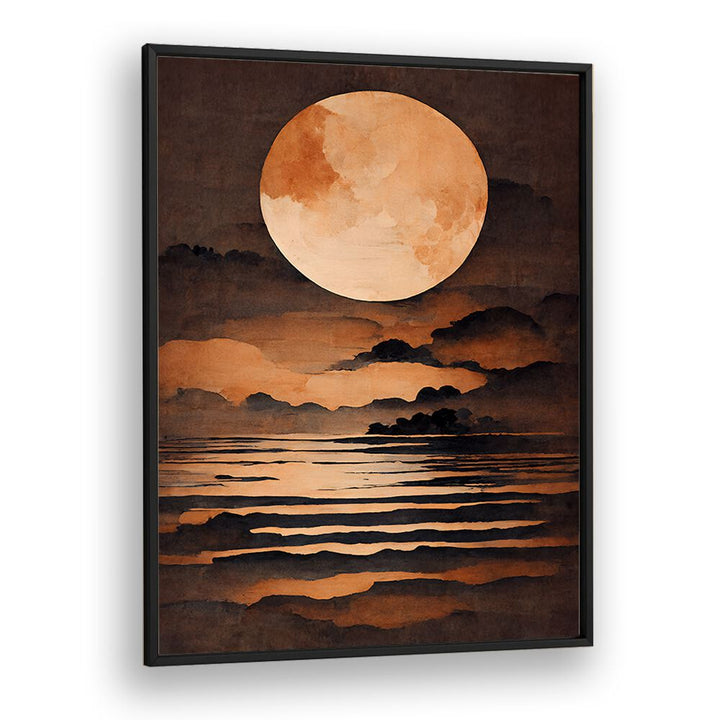 Full Moon By Treechild Landscape Paintings in Black Plain Frame