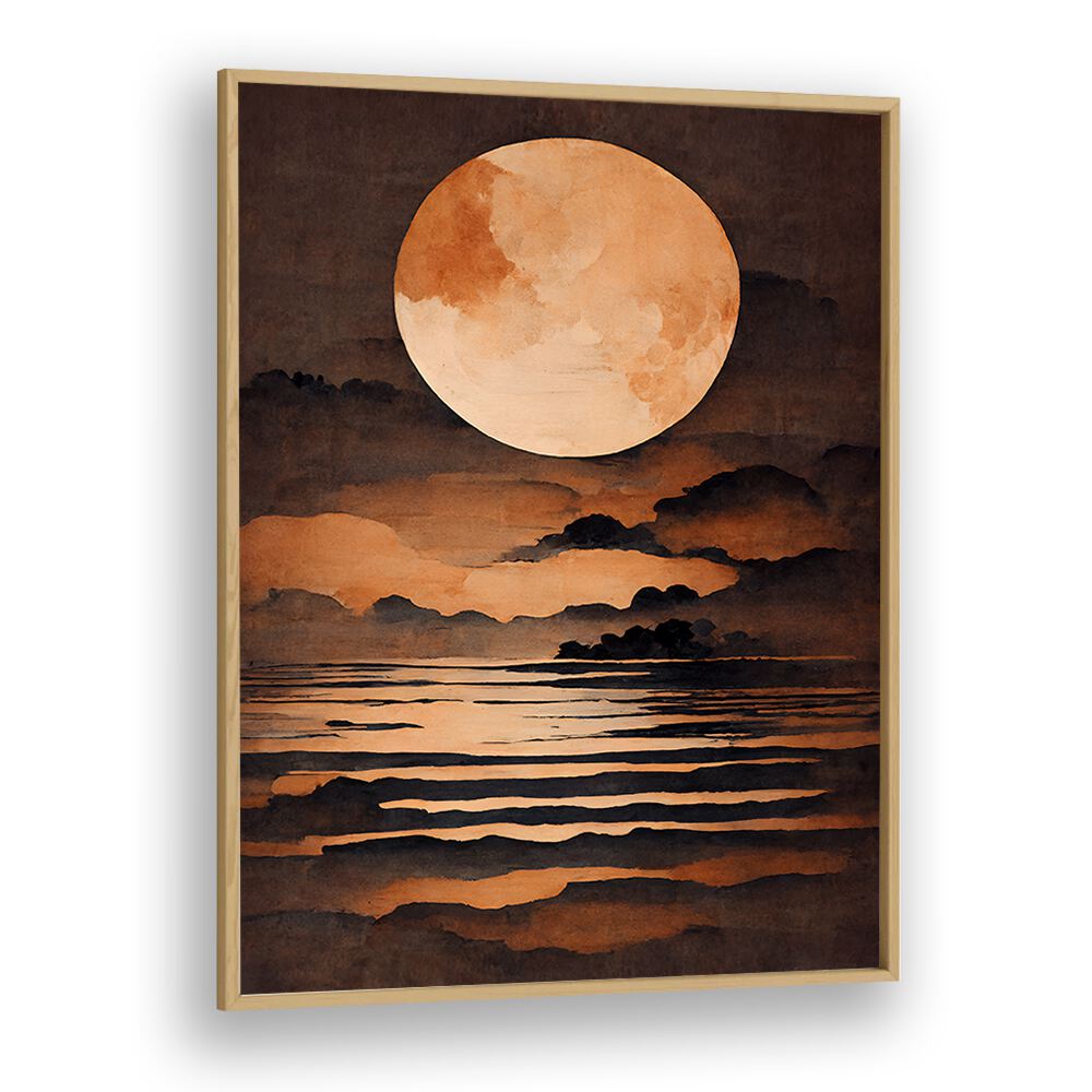 Full Moon By Treechild Landscape Paintings in Oak Wood Plain Frame