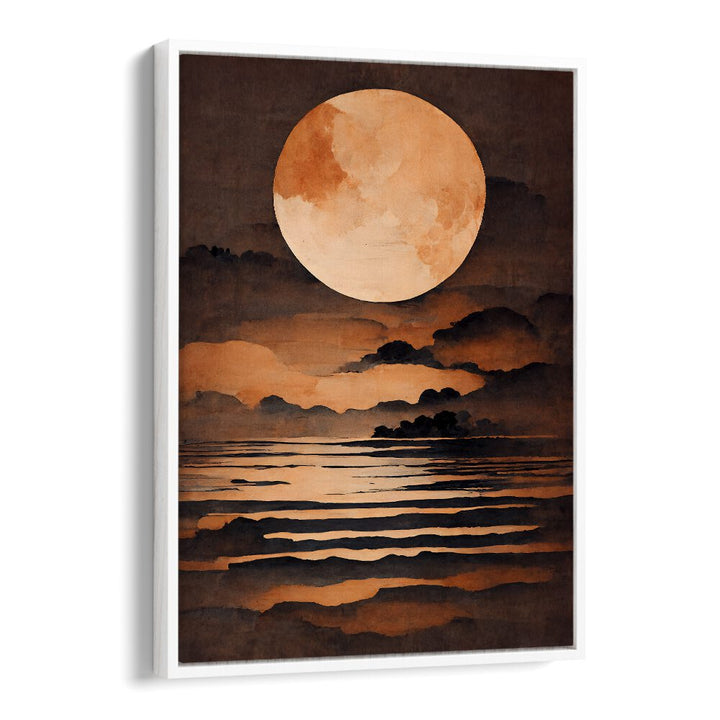 Full Moon By Treechild Landscape Paintings in White Floater Frame