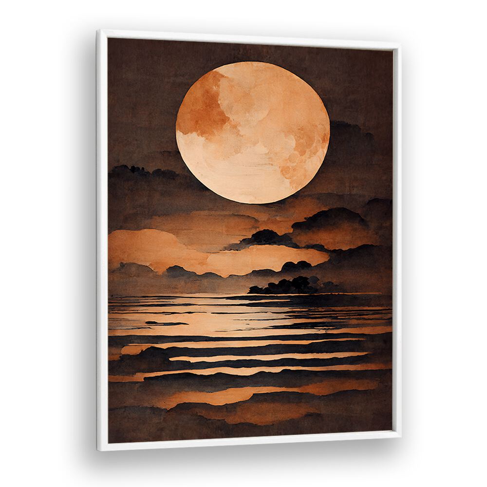 Full Moon By Treechild Landscape Paintings in White Plain Frame