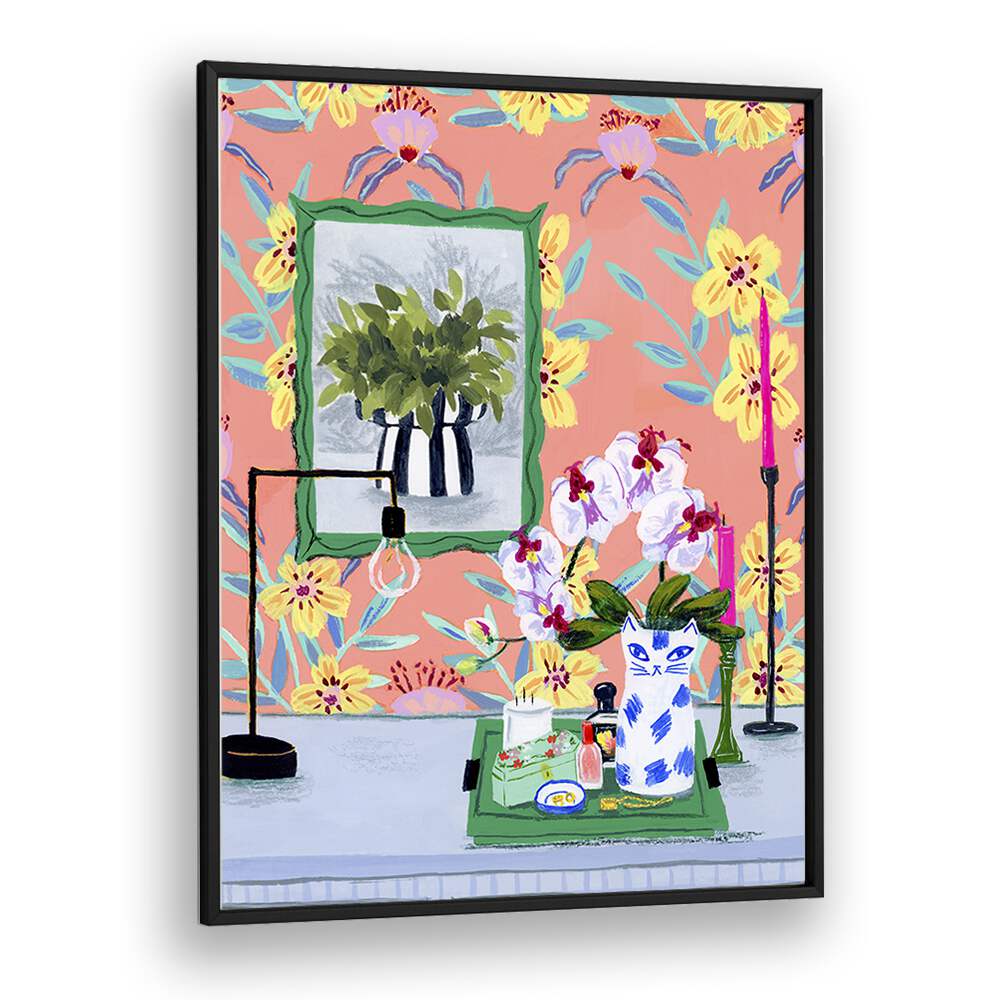 Funky Wallpaper By Sarah Gesek Landscape Art Prints in Black Plain Frame