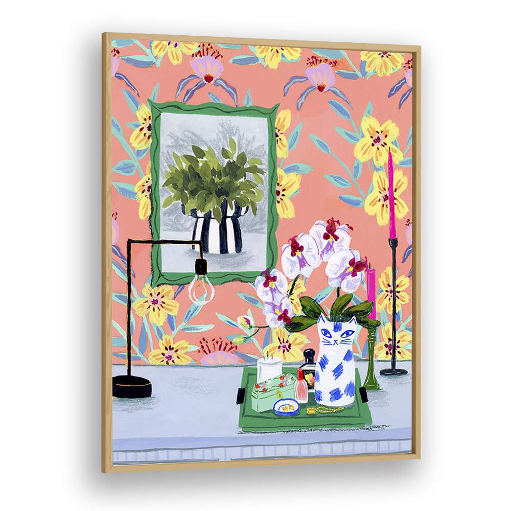 Funky Wallpaper By Sarah Gesek Landscape Art Prints in Oak Wood Plain Frame