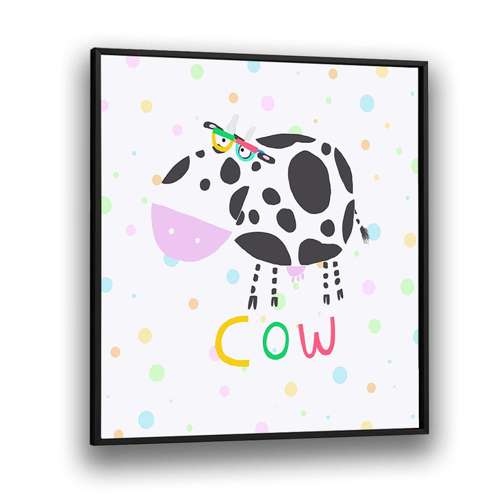 Funny Cow Wearing Glasses By Carla Daly Kids Room Painting in Black Plain Frame