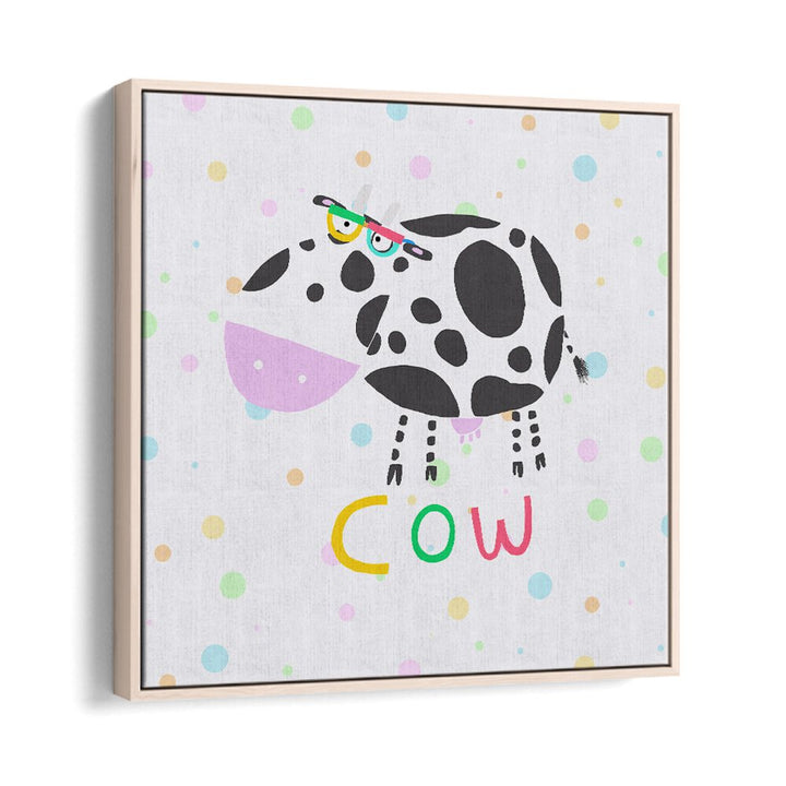 Funny Cow Wearing Glasses By Carla Daly Kids Room Painting in Oak Wood Floater Frame