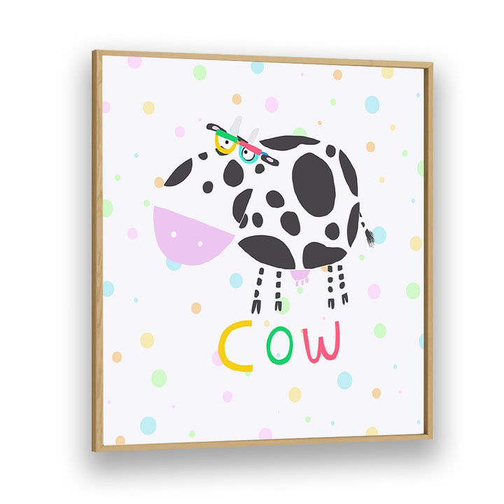 Funny Cow Wearing Glasses By Carla Daly Kids Room Painting in Oak Wood Plain Frame