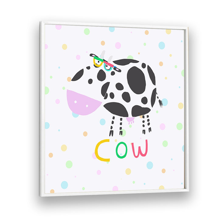 Funny Cow Wearing Glasses By Carla Daly Kids Room Painting in White Plain Frame