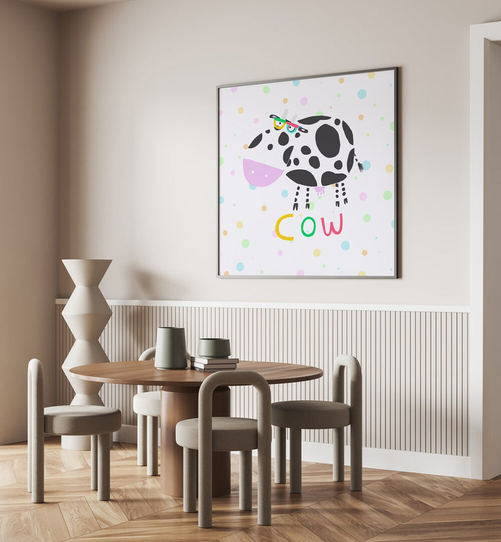 Funny Cow Wearing Glasses By Carla Daly Kids Room Paintings placed on a wall