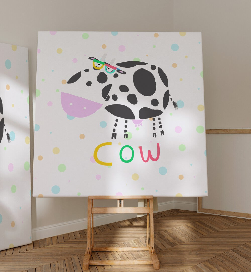 Funny Cow Wearing Glasses By Carla Daly Kids Room Paintings placed on a wall