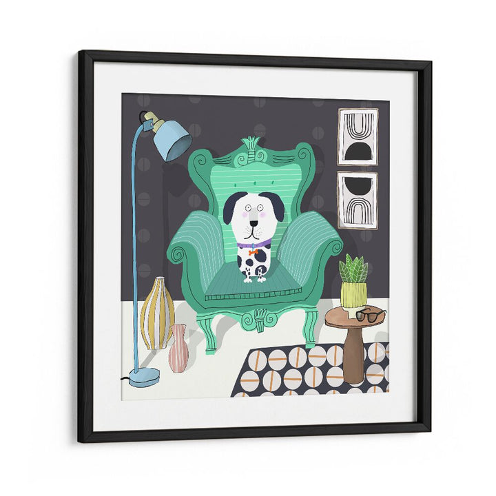 Funny Dog Sitting in a Trendy Interior By Carla Daly Kids Room Painting in Black Frame With Mount