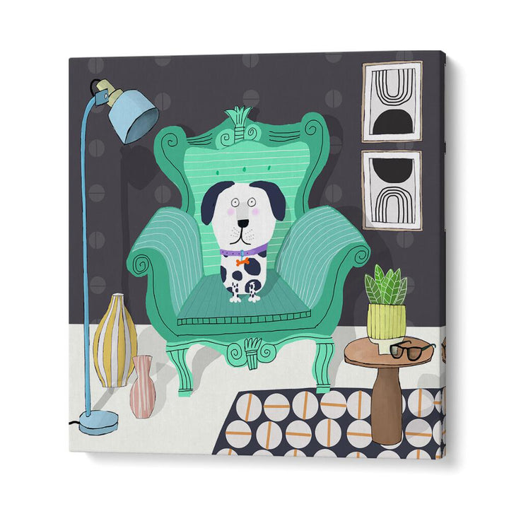 Funny Dog Sitting in a Trendy Interior By Carla Daly Kids Room Painting in Gallery Wrap